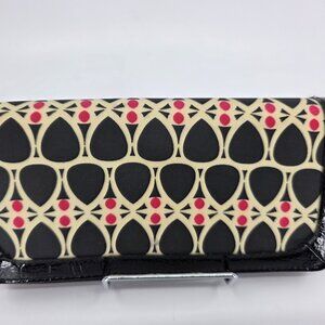 Avon Retro Geometric Teardrop Continental Wallet Faux Patent Trim Pink Interior